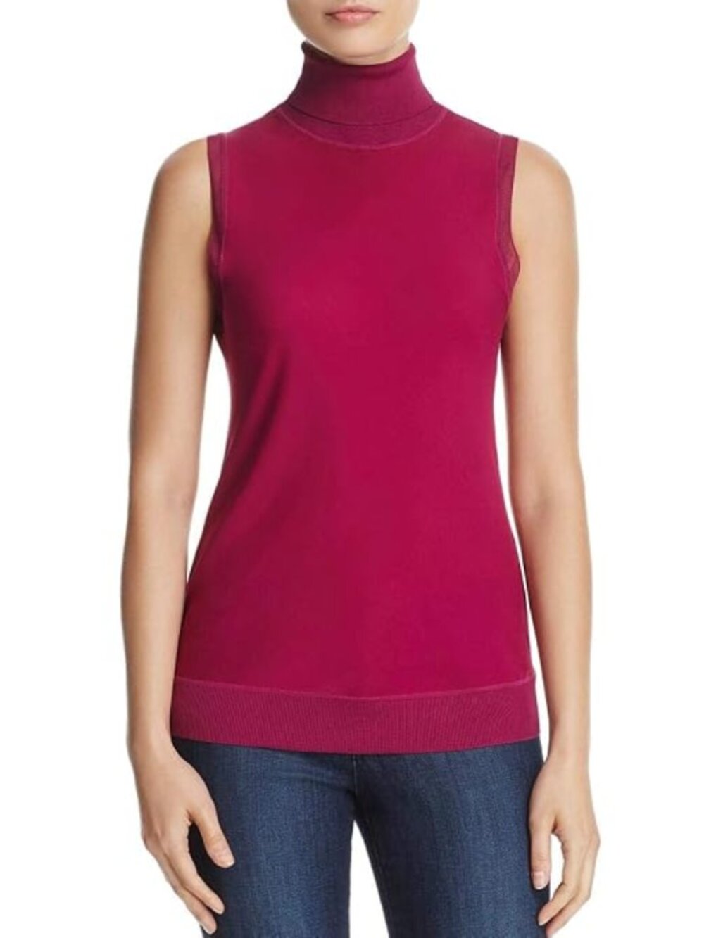 NWT Theory Georgette Bias Silk Combo Sleeveless Turtleneck Tank Electric Pink